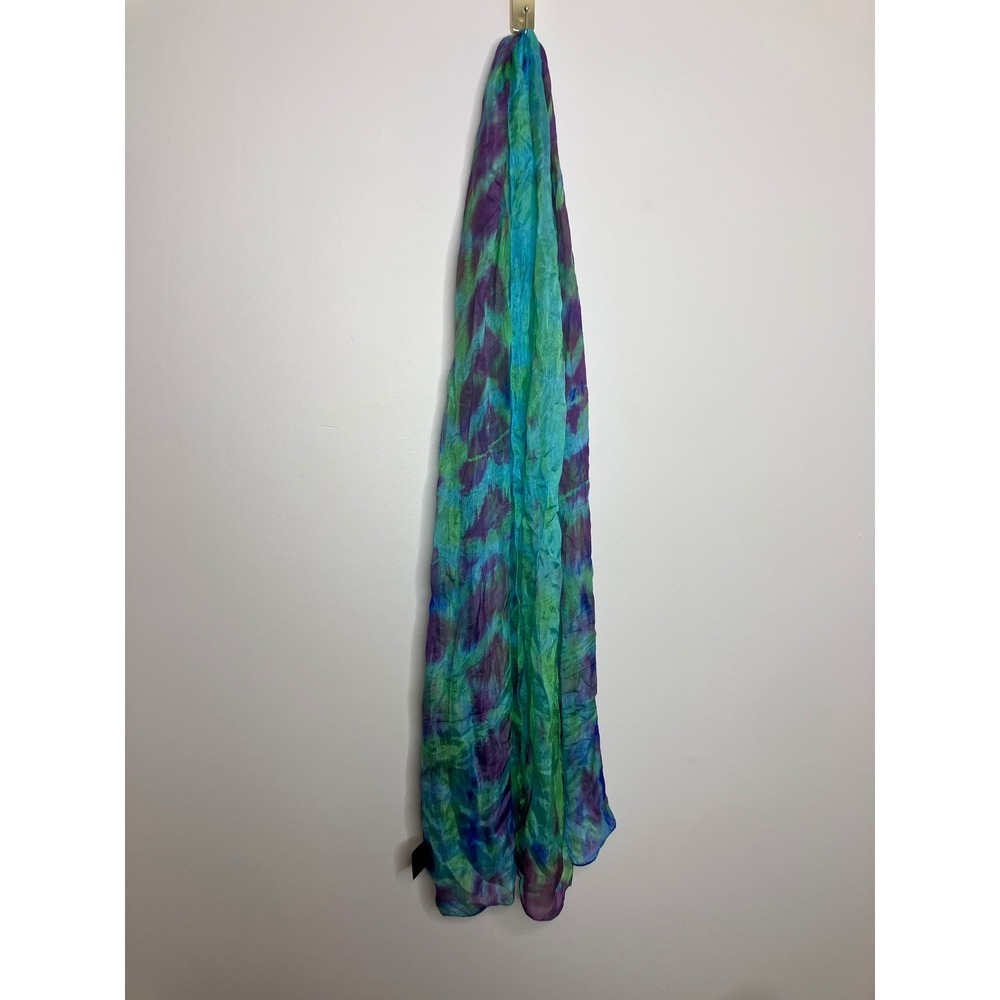 Signals Scarf Womens OS Blue Green Tie Dye Excellent 100% Silk Rectangular Wrap